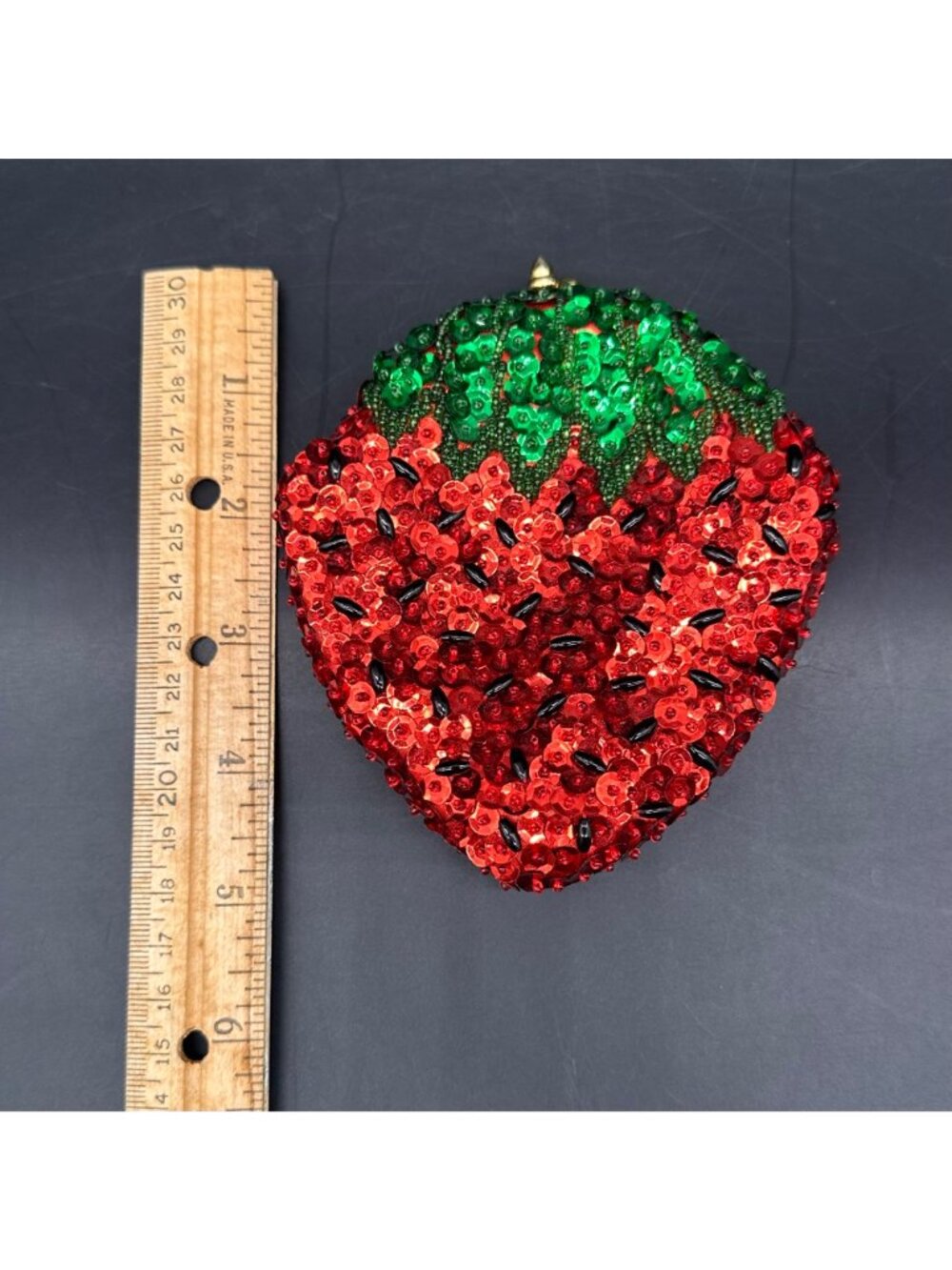 Vintage Strawberry Coin Purse Sequins Beaded Red Green Hong Kong Wallet Retro - Picture 6 of 7